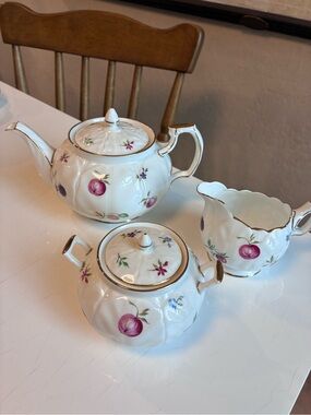 3 piece Aynsley Vintage Floral Porcelain Tea Set with Gold Trim